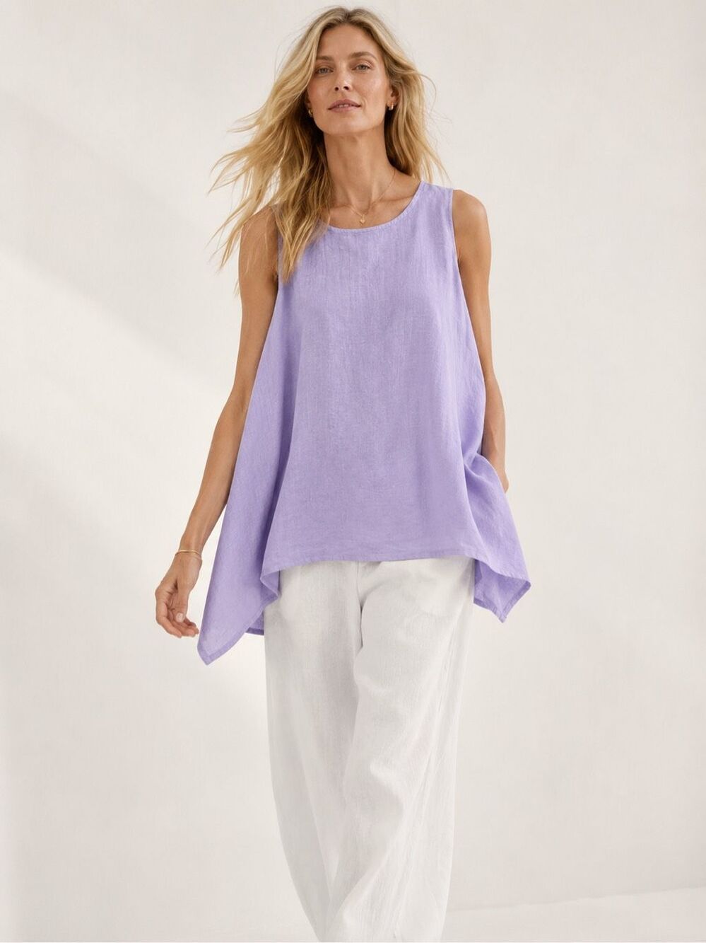 Bryn Walker Linen Swing Tank Top XL Lavender Lagenlook Made USA Oversized Boxy
